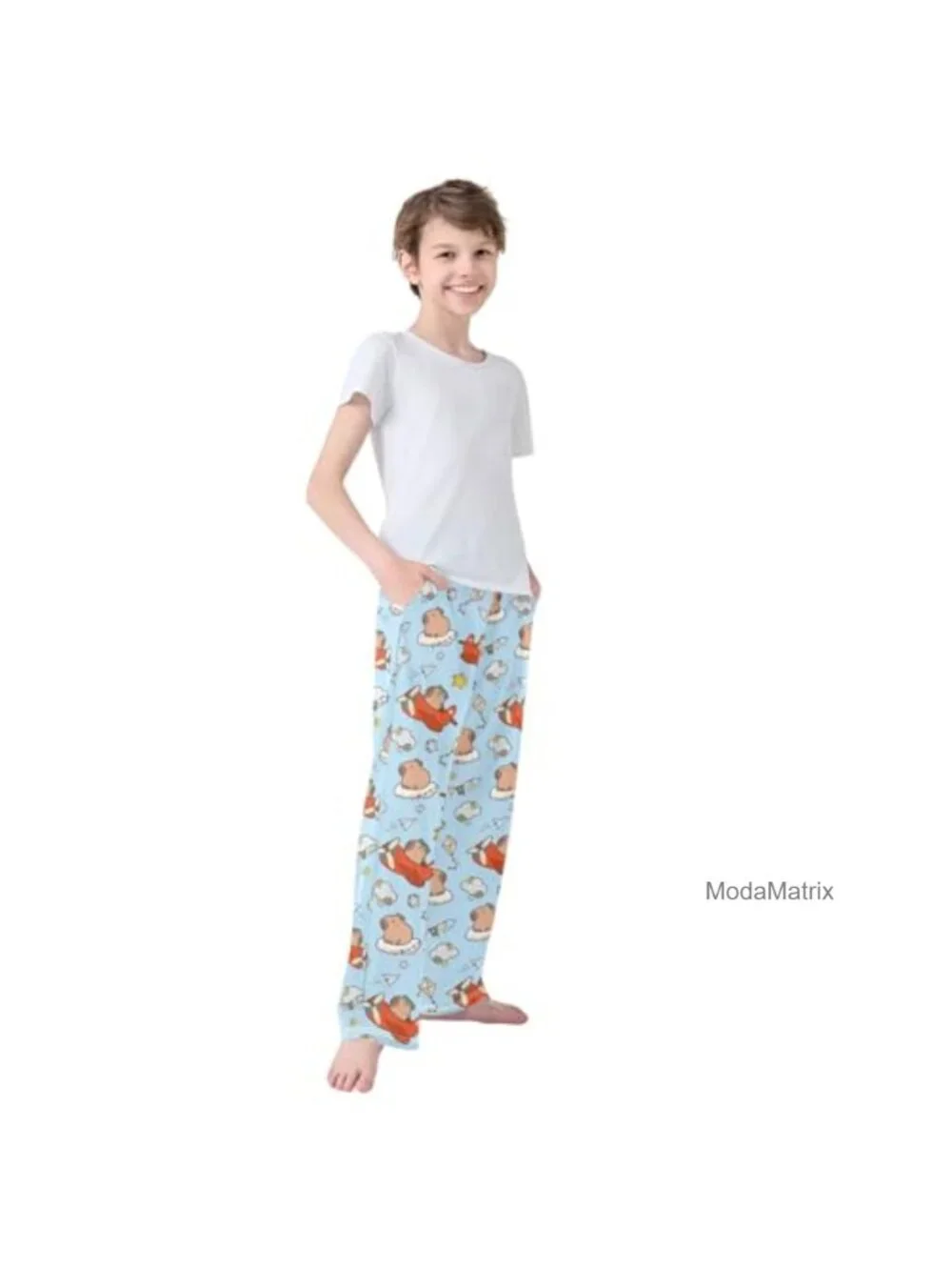 Kids Cartoon Capybara Pilot Pajama Pants Soft Sleepwear Lounge Bottoms 6-14Y